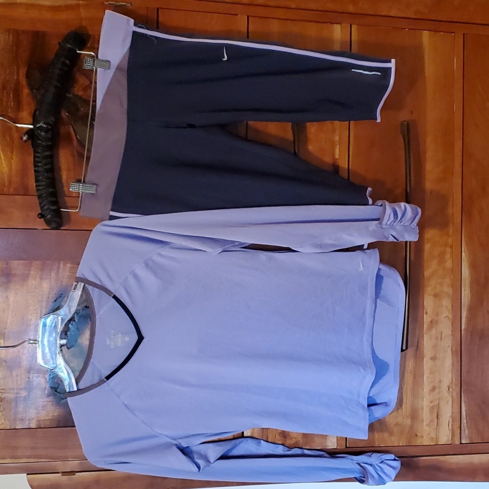 Nike women's DriFit run outfit Top M pants L slightly worn Dk Blue/purple